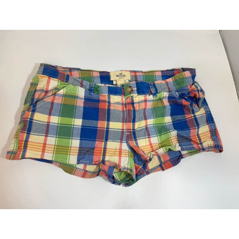 Y2K Hollister Womens Plaid Low Rise Hot Pants Shorts Size 7 Blue Green Red